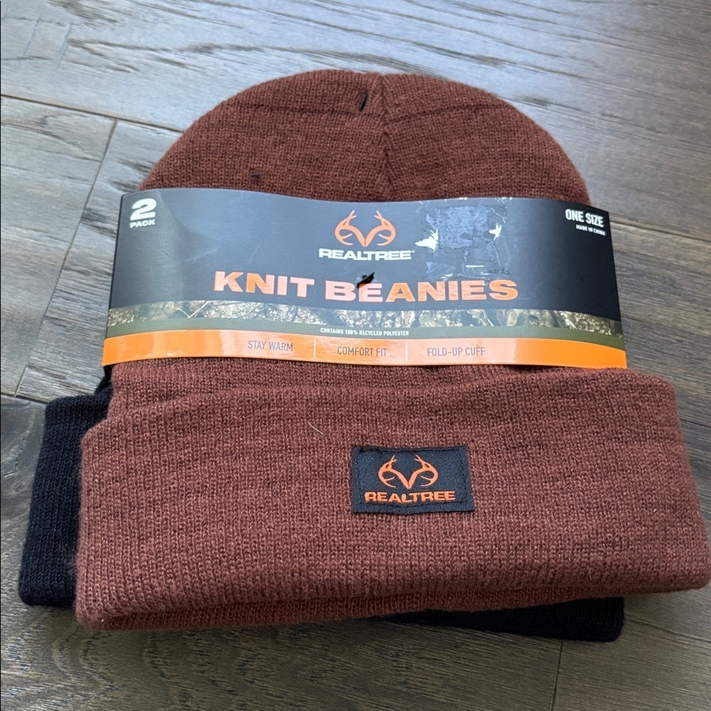 Realtree 2 Pk. Knit Cuffed Beanies, stretch comfort fit, logo patch, unisex OSFM